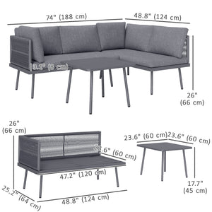Ensemble de mobilier de jardin 3 pièces en résine tressée en forme de L avec coussins, gris