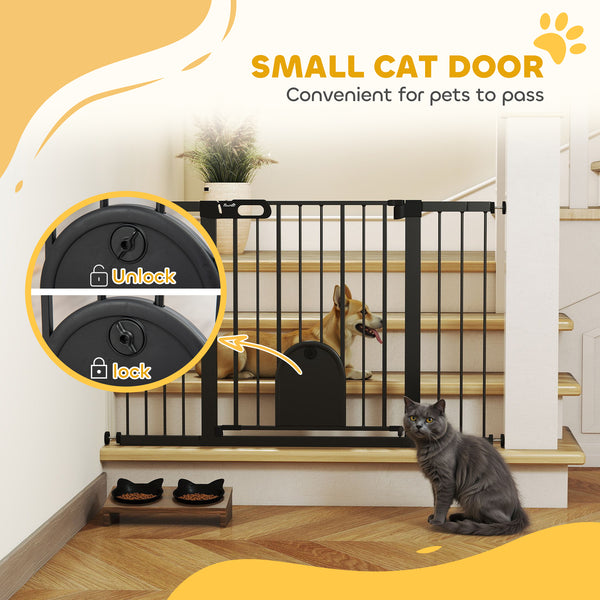 Extra-wide safety gate with small door, black