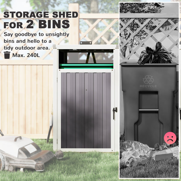 Lockable outdoor double bin shelter with hinged lid, dark grey