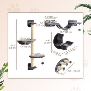 Mur d'escalade pour chat avec griffoir, balles et plateformes, gris foncé