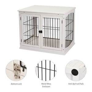 26" Wooden Dog Cage with Double Door Entrance & Simple Modern Design, White