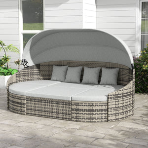 Ensemble de 4 chaises longues rondes en osier PE pour patio, llit de repos, gris clair
