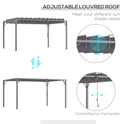 Pergola d'extérieur 12,8' x 9,7' avec toit rétractable en aluminium, gris
