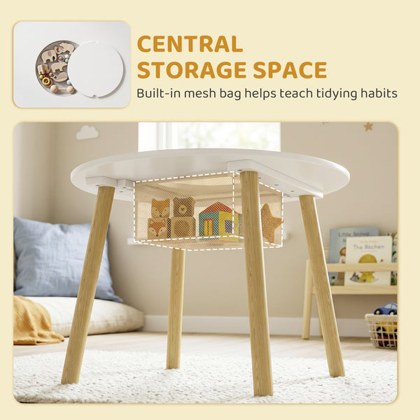 Ensemble table et chaises pour enfants 3 pièces, comprenant une table d'activités, des chaises en forme de nuage et un sac en filet.