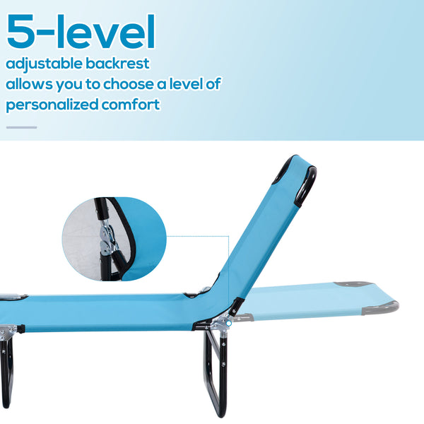 Outdoor Folding Lounge Chair, Steel Tanning Chair with Reclining Back, Breathable Mesh for Beach, Yard, Patio, Sky Blue