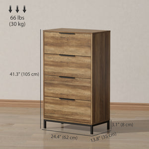 Commode pour chambre à coucher, tour de rangement à 4 tiroirs, couleur naturelle