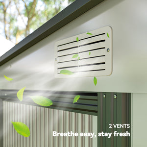Abri de jardin adossé en métal avec fondation, porte coulissante et 2 aérations, blanc