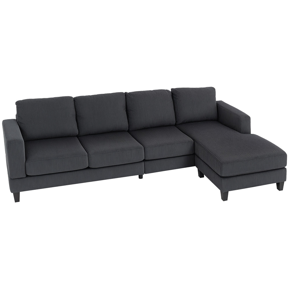 L-shaped sofa with chaise longue and spring cushion for living room or bedroom, anthracite grey