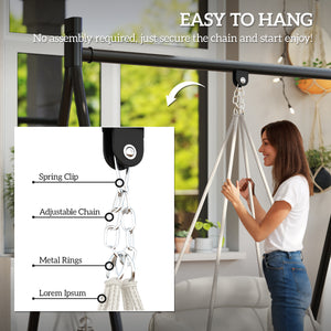 Boho Hammock Chair Swing Hanging Chair with Cushion, Chain, Steel Frame for Indoor Outdoor Bedroom Patio Balcony, Cream