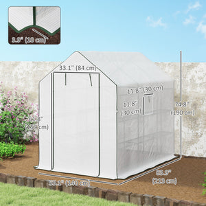Three-tier garden greenhouse with roll-up door and screened windows
