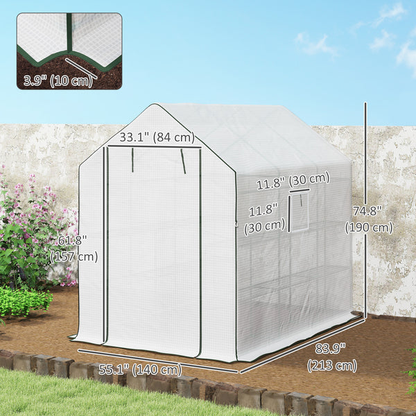 Three-tier garden greenhouse with roll-up door and screened windows