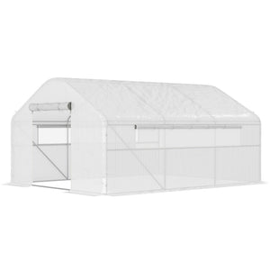 Tunnel greenhouse with structure and windows made of UV and wind resistant galvanized steel