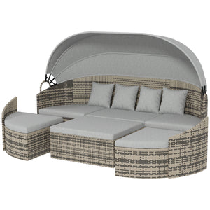 Ensemble de 4 chaises longues rondes en osier PE pour patio, llit de repos, gris clair