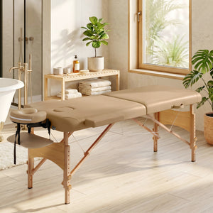 Table de massage pliante professionnelle réglable sur 9 niveaux avec accessoires – Brun pâle