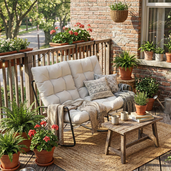 Outdoor Rocking Loveseat with Cushions and Mesh Seat, Light Grey