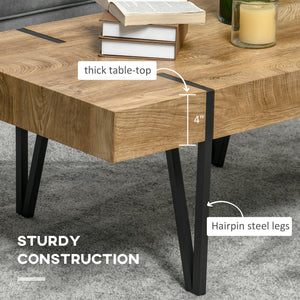 Table basse rustique rectangulaire avec pieds en épingle à cheveux
