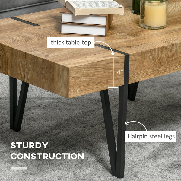 Table basse rustique rectangulaire avec pieds en épingle à cheveux
