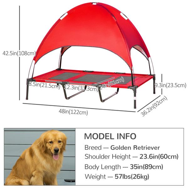 Lit surélevé pour chien avec tente, rouge
