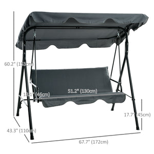 3-Seater Outdoor Porch Swing with Adjustable Canopy, Patio Swing Chair for Garden, Poolside, Backyard, Grey