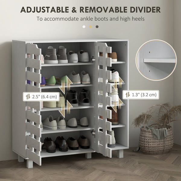 Meuble de rangement pour 21 paires de chaussures avec armoire à double porte à 5 niveaux et étagères ouvertes à 5 niveaux, blanc