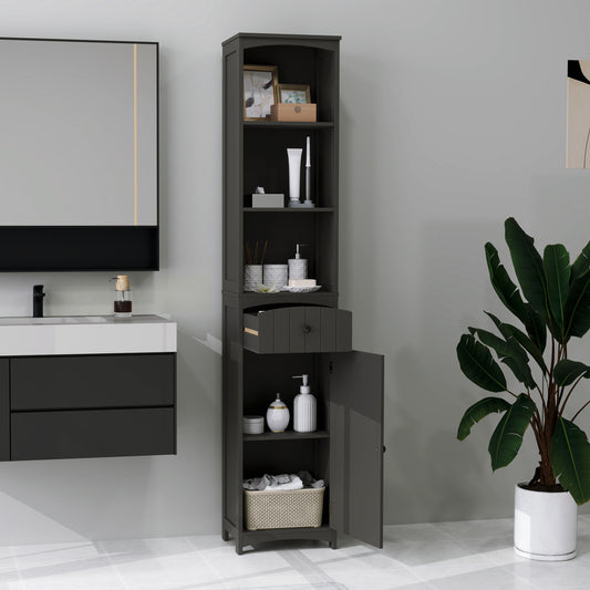 Meuble de salle de bain haut avec étagères et tiroirs