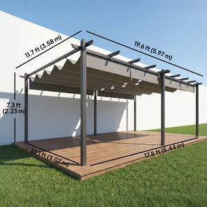 Pergola rétractable 19,6 pi x 11,7 en aluminium pour barbecue, patio, jardin, terrasse