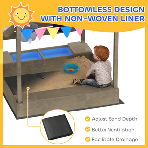 Outdoor Wooden Sandbox with Cover for 3-7 Years Old, Backyard, Grey