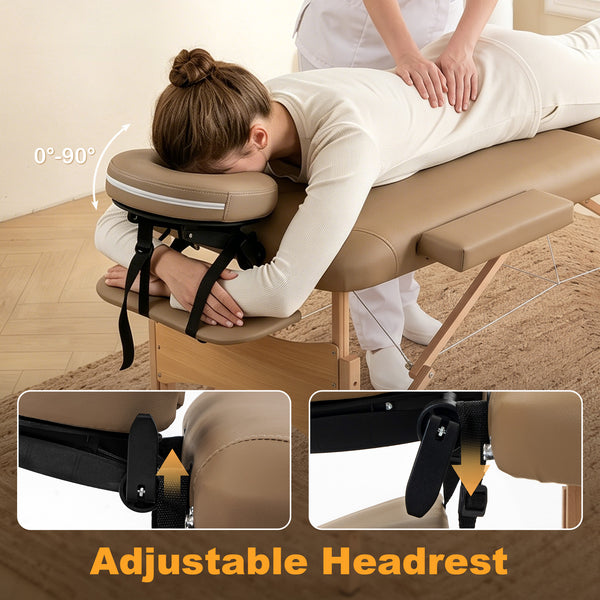 Table de massage pliante professionnelle réglable sur 9 niveaux avec accessoires – Brun pâle