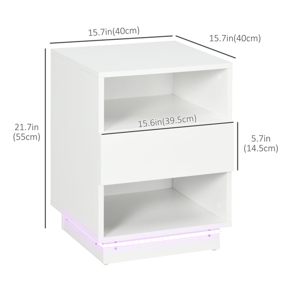 Table de chevet avec éclairage LED et télécommande, blanc