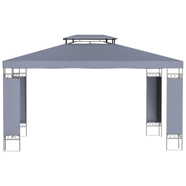 10' x 13' Outdoor Gazebo, Double Roof Patio Gazebo Canopy Shelter with Screen Decorate Corner Frame, Gray