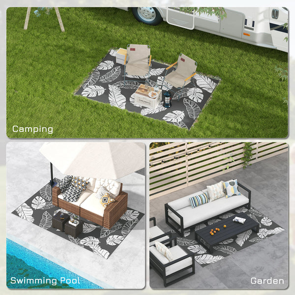 Tapis d'extérieur réversible pour patio, tapis en plastique 6' x 9' pour jardin, terrasse, plage, camping, gris et blanc