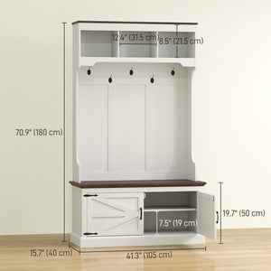 Meuble d’entrée 3-en-1 avec banc, porte-manteau et rangement à chaussures, blanc