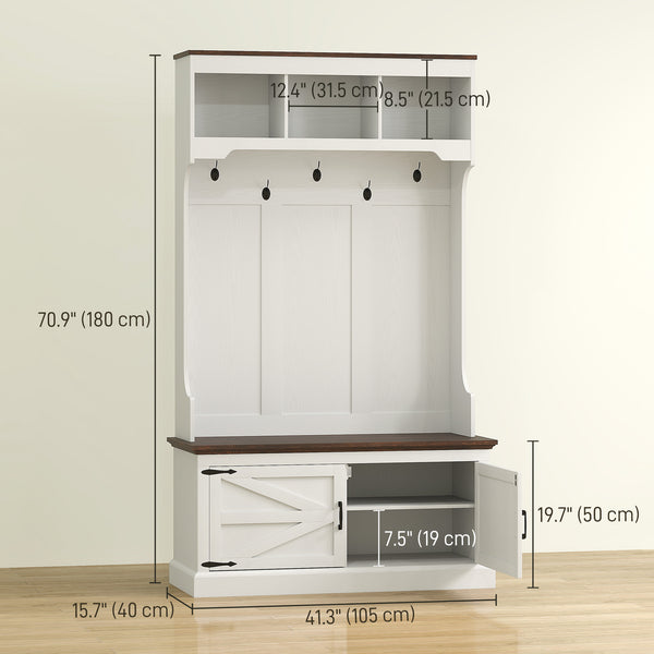 Meuble d’entrée 3-en-1 avec banc, porte-manteau et rangement à chaussures, blanc