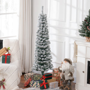 Sapin de Noël givré vert de 5 pieds en forme de crayon