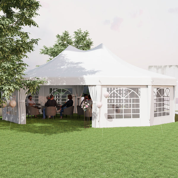 21' x 29' Wedding Event Party Tent High Peak Decagonal Outdoor Gazebo Canopy with Removable Walls White