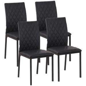 Set of 4 upholstered kitchen chairs in faux leather with metal legs, black