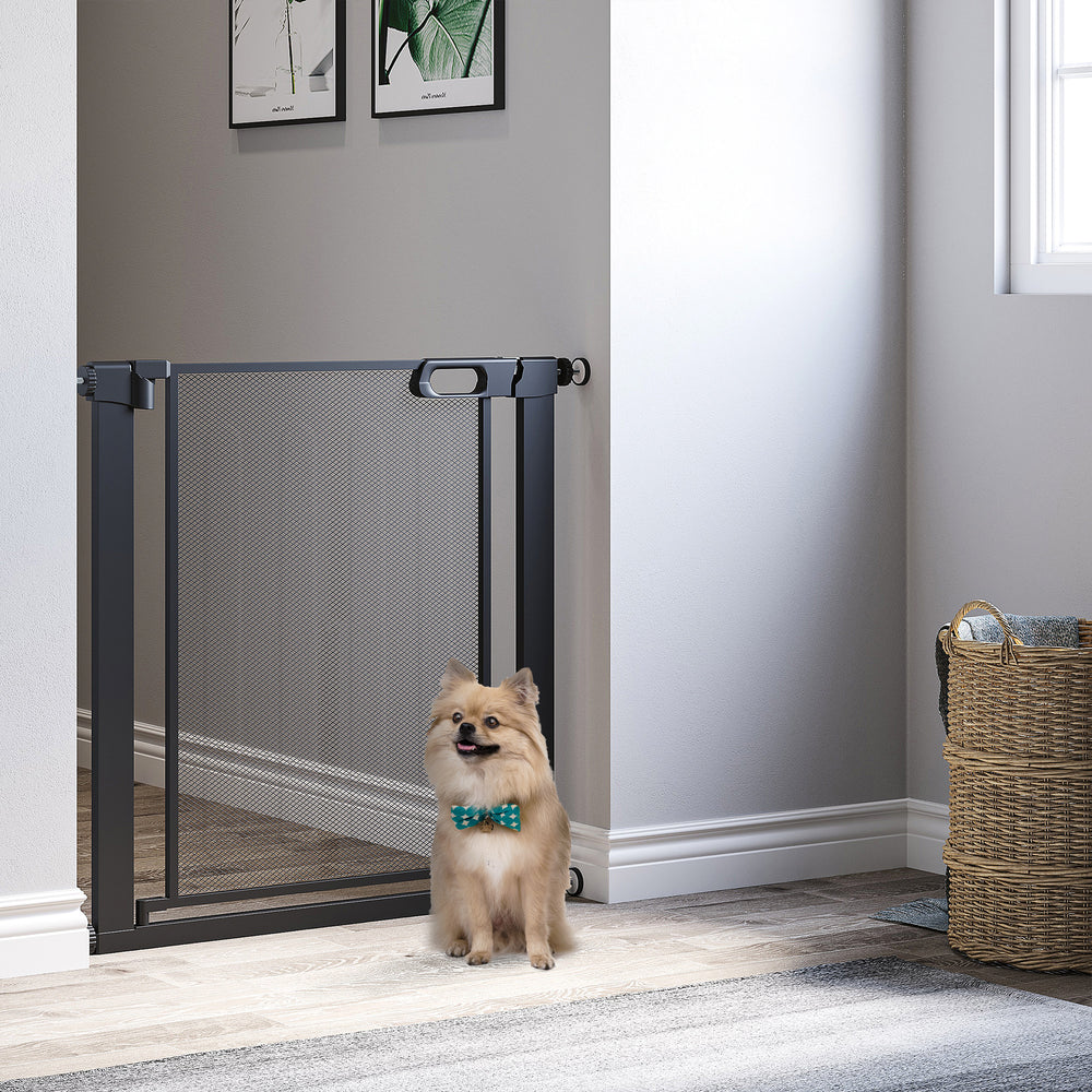 Metal barrier with self-closing and double-locking gate, black
