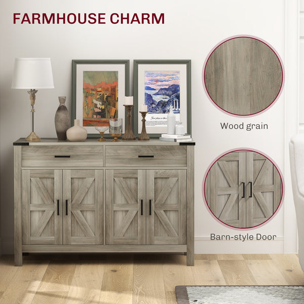 Meuble d'appoint style ferme avec 2 tiroirs et étagères, gris