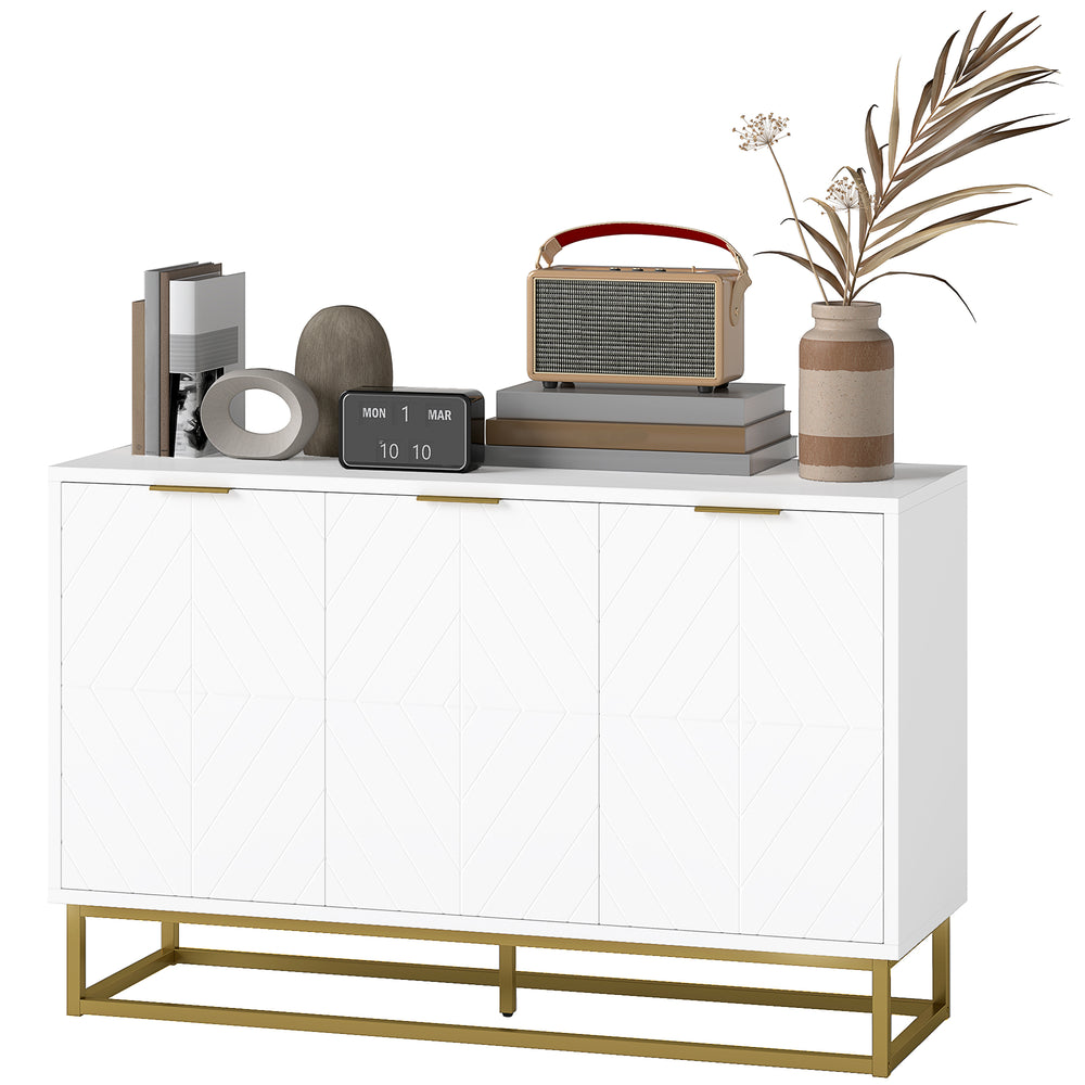 Buffet de rangement avec 3 portes et étagères réglables, blanc