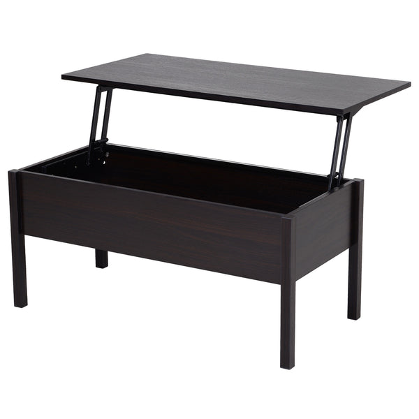 Table basse moderne avec plateau relevable et compartiment de rangement dissimulé, marron
