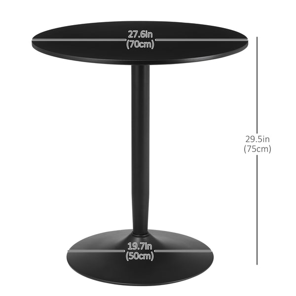Table de cuisine moderne pour 2 personnes, table ronde avec piètement en acier pour salon ou salle à manger, noire