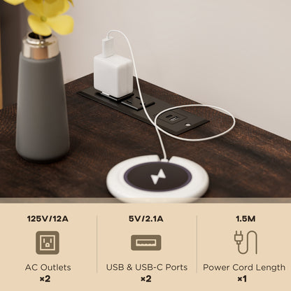 HOMCOM Set of 2 Side Tables, Night Stands with Charging Outlets, White |