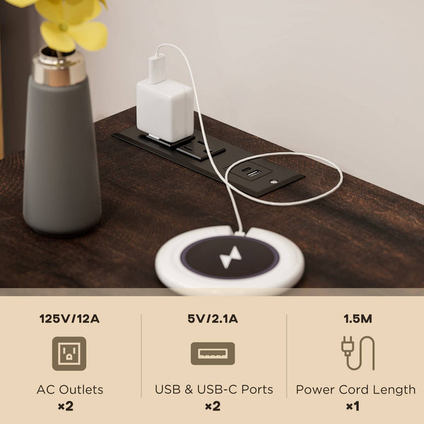Lot de 2 tables d'appoint, tables de chevet avec prises de charge, blanc