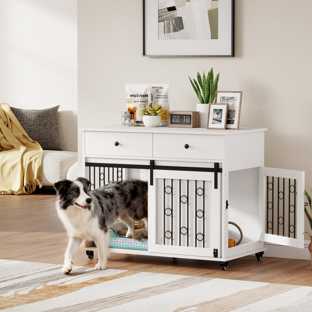 39-inch crate cabinet with 2 drawers, casters, and sliding door