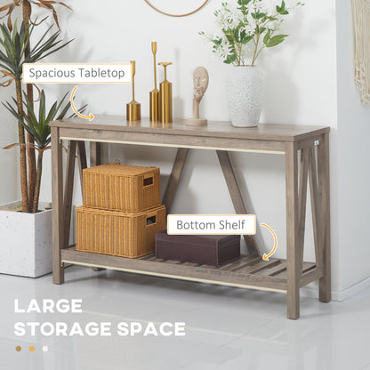 Table d'entrée style rustique avec étagère de rangement pour salon et couloir, gris vieilli