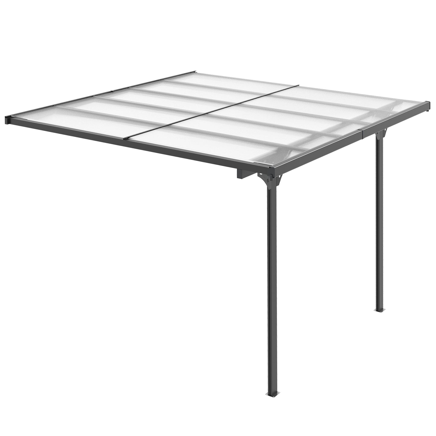 Pergola 10' x 10' avec toit rigide en polycarbonate, hauteur réglable, cadre en aluminium, protection UV, gris
