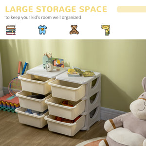 3-Tier Toy Organizer with 6 Plastic Drawers, Cream White