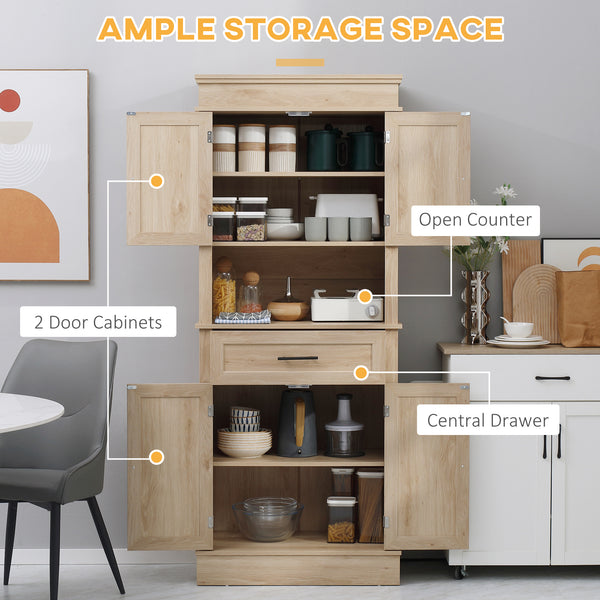 Armoire de cuisine moderne avec portes, étagères ouvertes et réglables, chêne