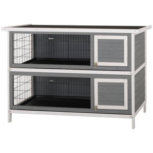 Clapier en bois à 2 niveaux pour lapins, gris