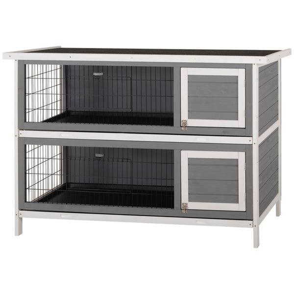 Clapier en bois à 2 niveaux pour lapins, gris